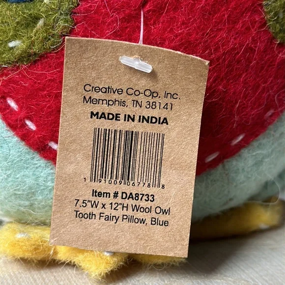 NWT OWL tooth fairy pillow made of wool with a small red heart pouch for tooth - Picture 3 of 9